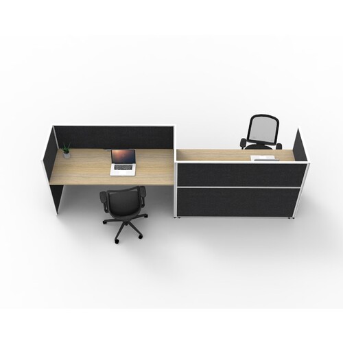 SHUSH30 2 Person S Shape Cubicle Black Screen Natural Oak Top [Screen Height: 1200 mm] [size: 1500mm W x 750mm D x 25mm T]