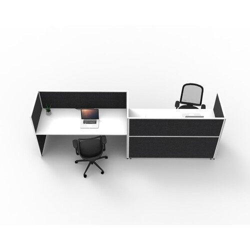 SHUSH30 2 Person S Shape Cubicle Black Screen White Top [size: 1200mm W x 750mm D x 25mm T]
