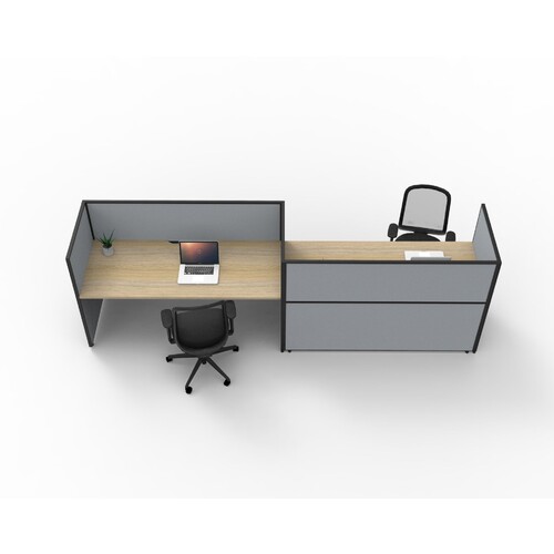 SHUSH30 2 Person S Shape Cubicle Grey Screen Natural Top [Screen Height: 1200mm] [size: 1500mm W x 750mm D x 25mm T]