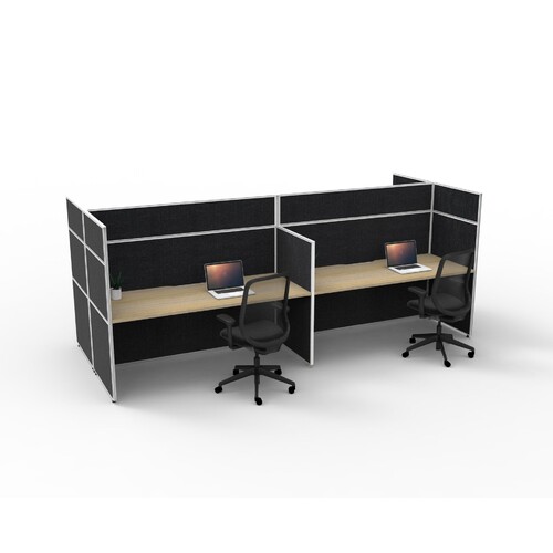 Shush30 4 Person Desk with Screen Hung Top Back to Back Black Screen Natural Oak Top [Screen Height: 1500mm] [size: 1800mm W x 750mm D x 25mm T]