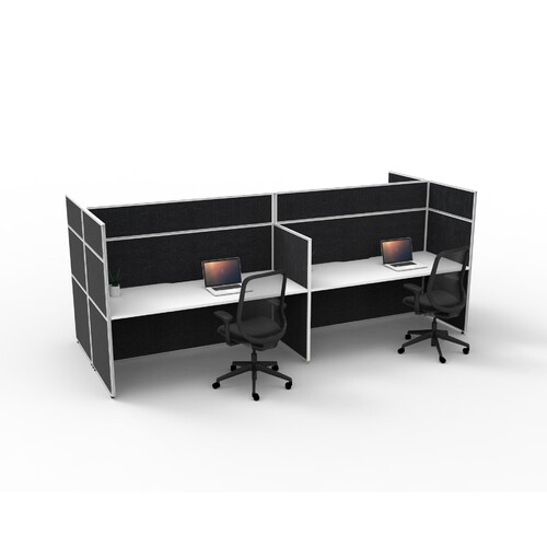 Shush30 4 Person Desk with Screen Hung Top Back to Back Black Screen White Top [Screen Height: 1500mm] [size: 1800mm W x 750mm D x 25mm T]