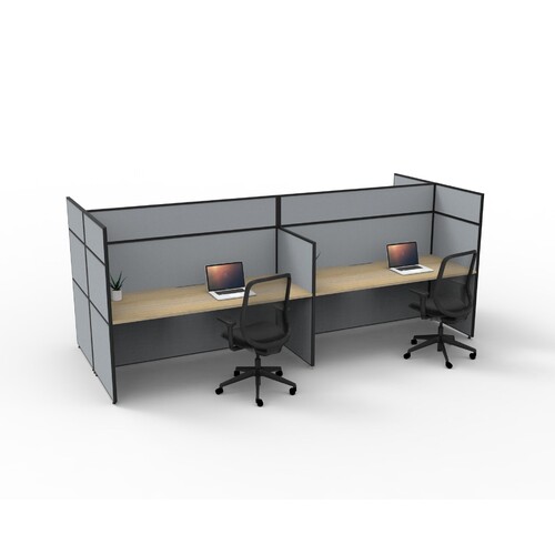 Shush30 4 Person Desk with Screen Hung Top Back to Back Grey Screen Natural Oak Top [Screen Height: 1200mm] [size: 1500mm W x 750mm D x 25mm T]