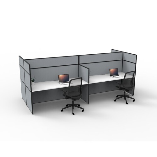 Shush30 4 Person Desk with Screen Hung Top Back to Back Grey Screen White Top [Screen Height: 1500mm] [size: 1800mm W x 750mm D x 25mm T]
