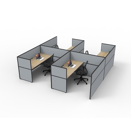 SHUSH30 Rapid 4 Person Office Cubicle Grey Screen Natural Oak Top [Desk Top Size: 1200mm W x 750mm D x 25mm T]