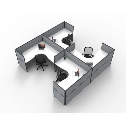 SHUSH30 4 Person Corner Workstation H Shape Grey Screen 1200mm High Natural White Top - 1500mm x 1500mm x 750mm D