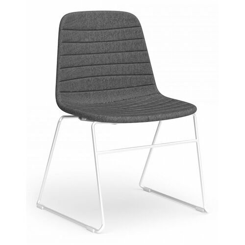 Sofia Sled Chair – White Sled Base – Sunday Fabric – Pewter