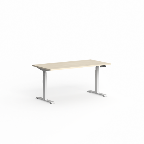Klass Single Sided Sit Stand Desk White Frame - Nordic Maple Top - No Cable Tray - 1600 x 750 with Scallop