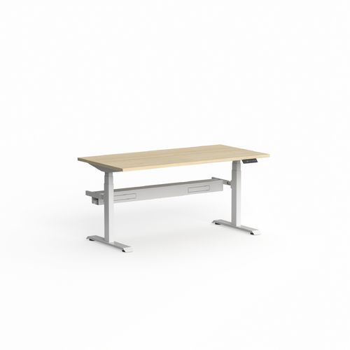 Klass Single Sided Sit Stand Desk White Frame - New Oak Matte Top with Cable Tray - 1200 x 750 with Scallop
